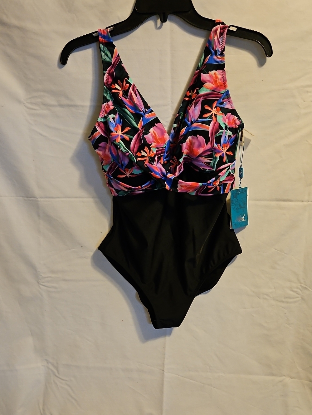 Floral Print Black One-Piece  Swimsuit Adult
